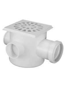 Caixa Sifonada Montada Grelha Branca 3 entradas Krona 100x100x50mm